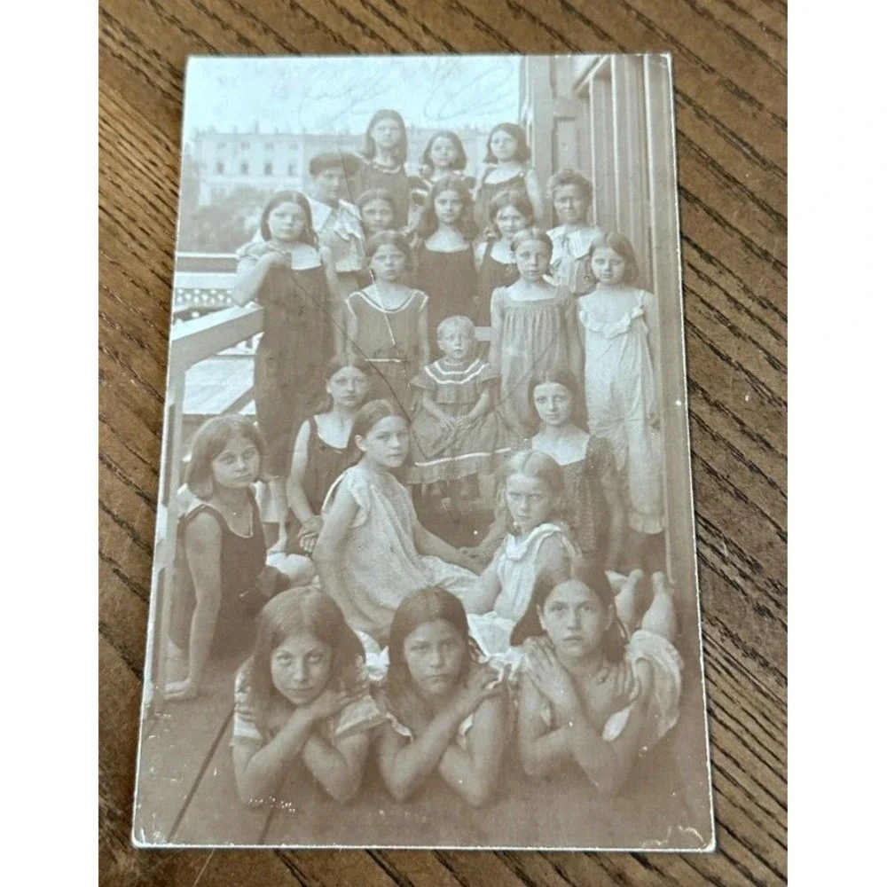 2 Antique RPPC Portrait Girl Group Swimsuits BATHING SUITS Mother Daughters OOAK